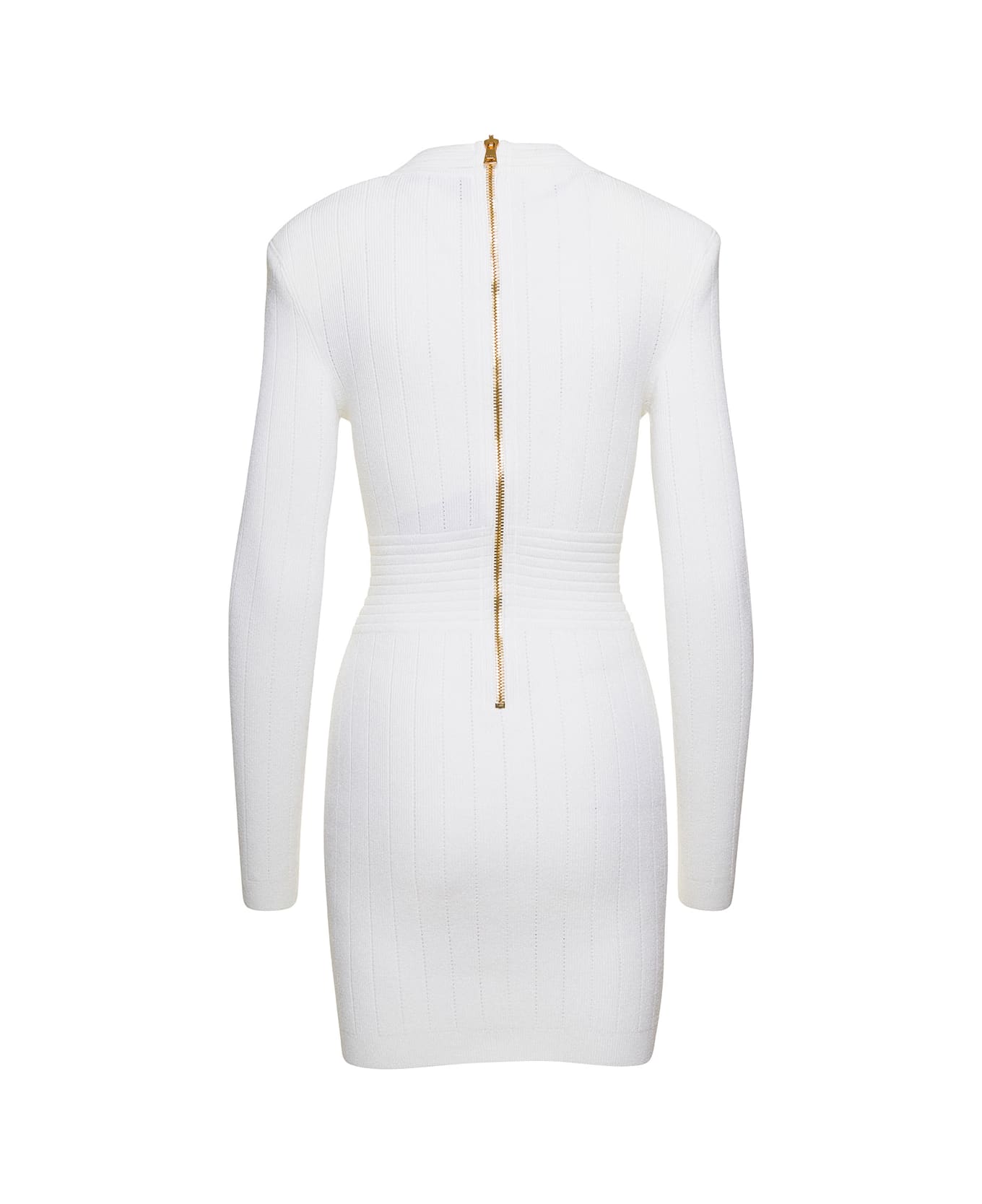 Balmain White V-neck Knit Dress In Viscose Blend Woman - White
