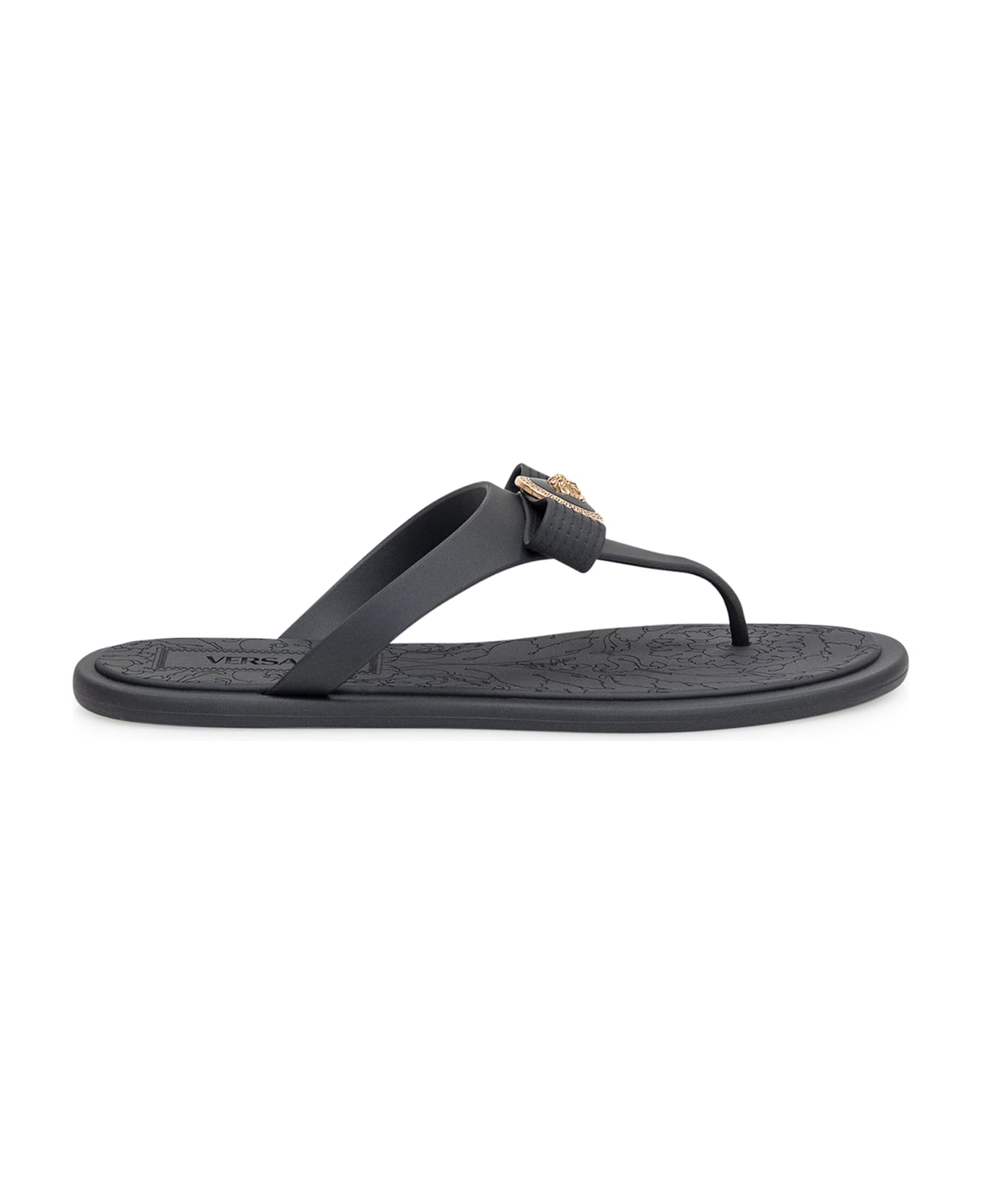 Versace Black Flats - BLACK-VERSACE GOLD