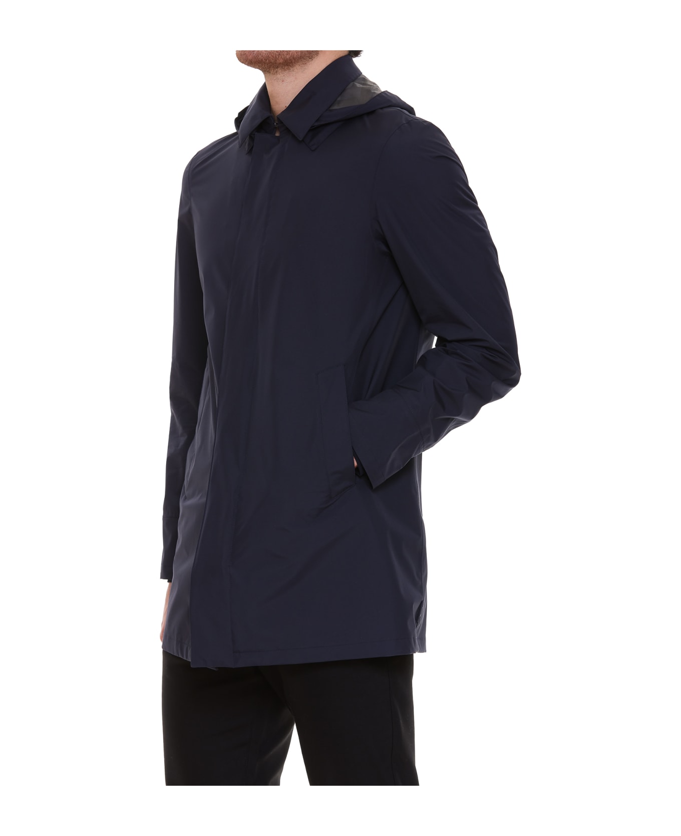 Herno Hooded Rain Coat - Blu Navy