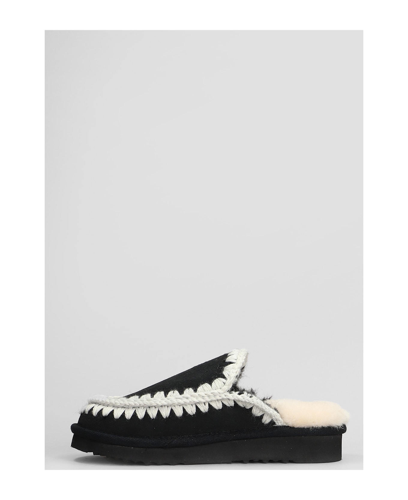 Mou Eskimo Stitching Slipper-mule In Black Suede - Black
