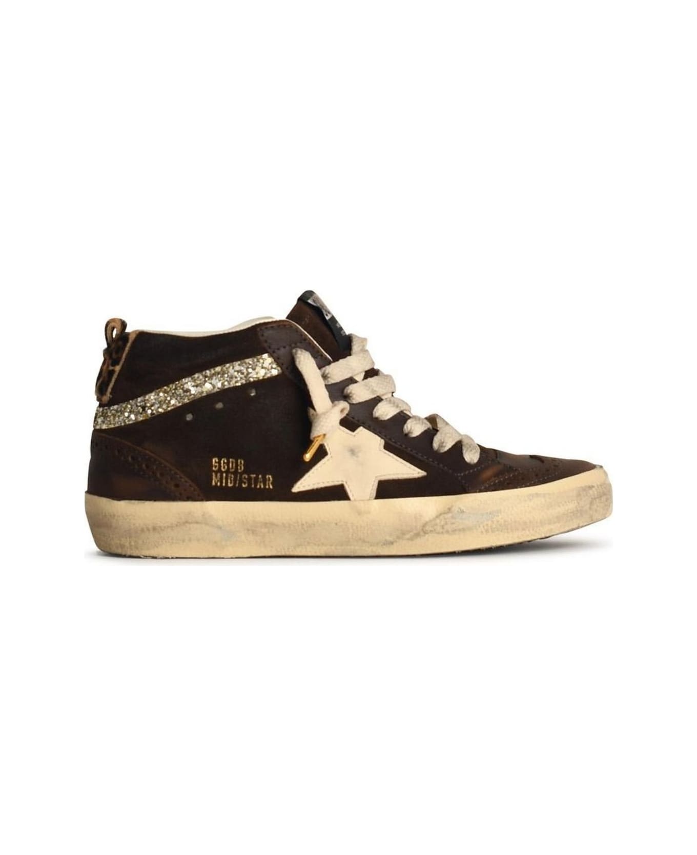 Golden Goose Mid Star Glittered Lace-up Sneakers - Brown