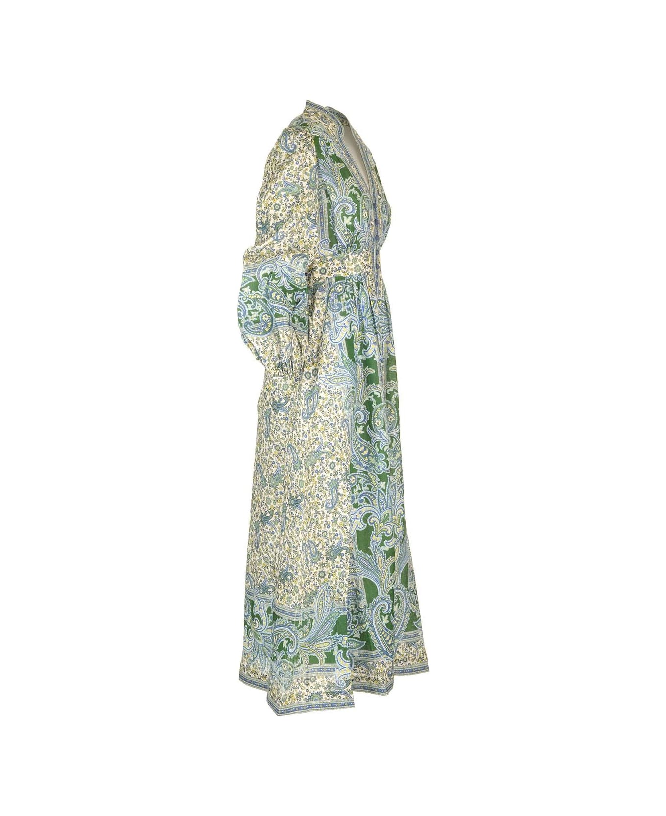 Zimmermann 'ottie Plunge' Midi Dress - Green Paisley