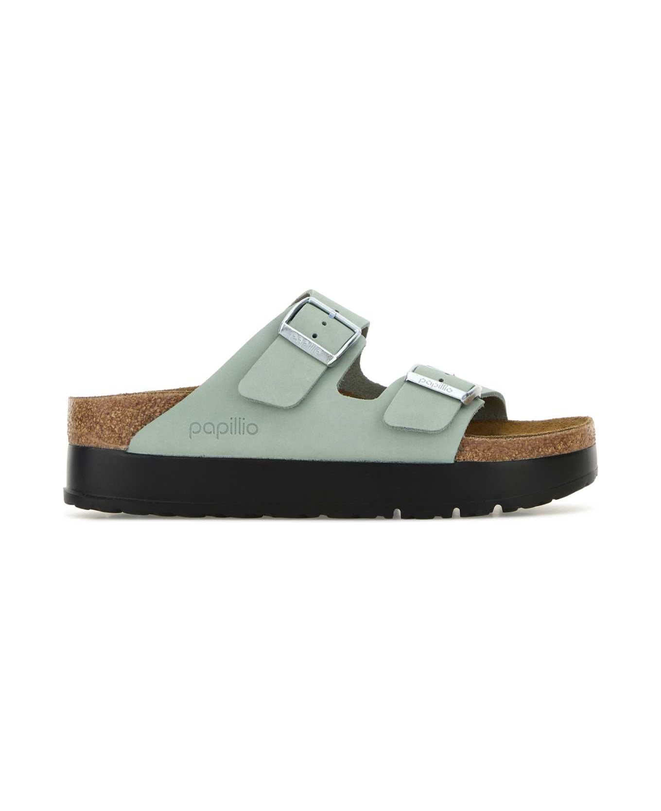 Birkenstock Mint Green Leather Arizona Slippers - PURESAGE