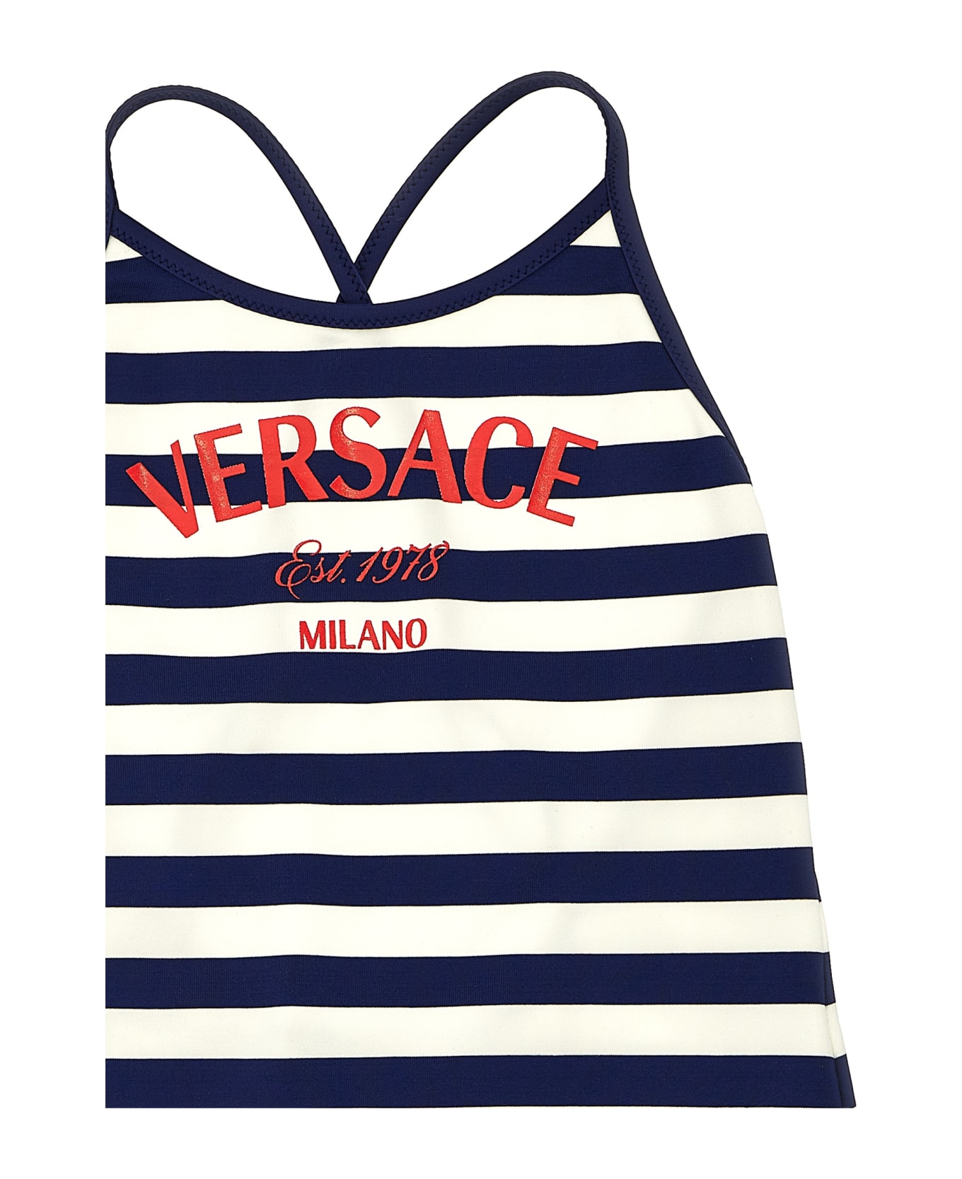 Versace One-piece Swimsuit With Logo Stripes - Multicolor