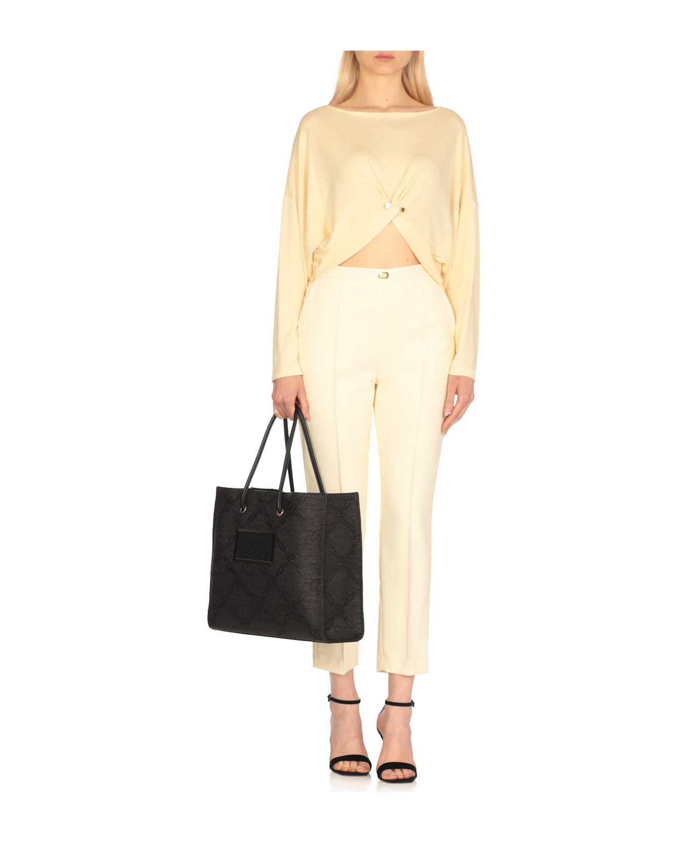 Elisabetta Franchi Tote Rafia Bag - Black