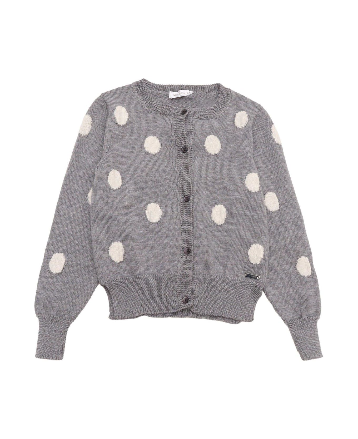 Monnalisa Logo Plaque Polka-dot Cardigan - Grey ニットウェア＆スウェットシャツ