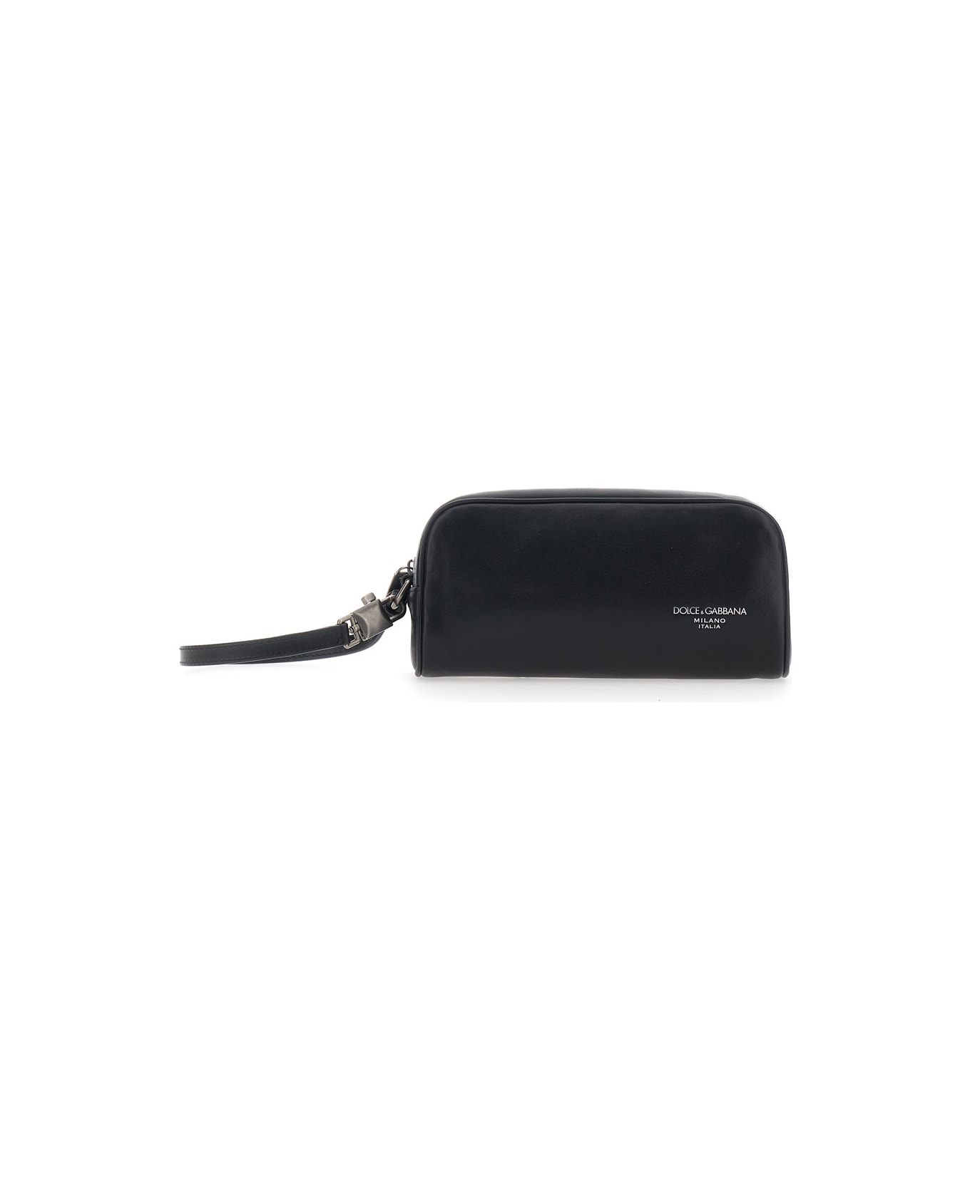 Dolce & Gabbana Black Clutch With Wrist Strap And Logo Lettering On The Front In Leather Man - Black