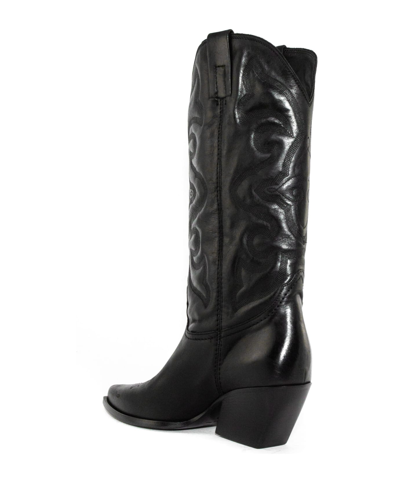 Elena Iachi Black Leather Texan Boots - Black ブーツ
