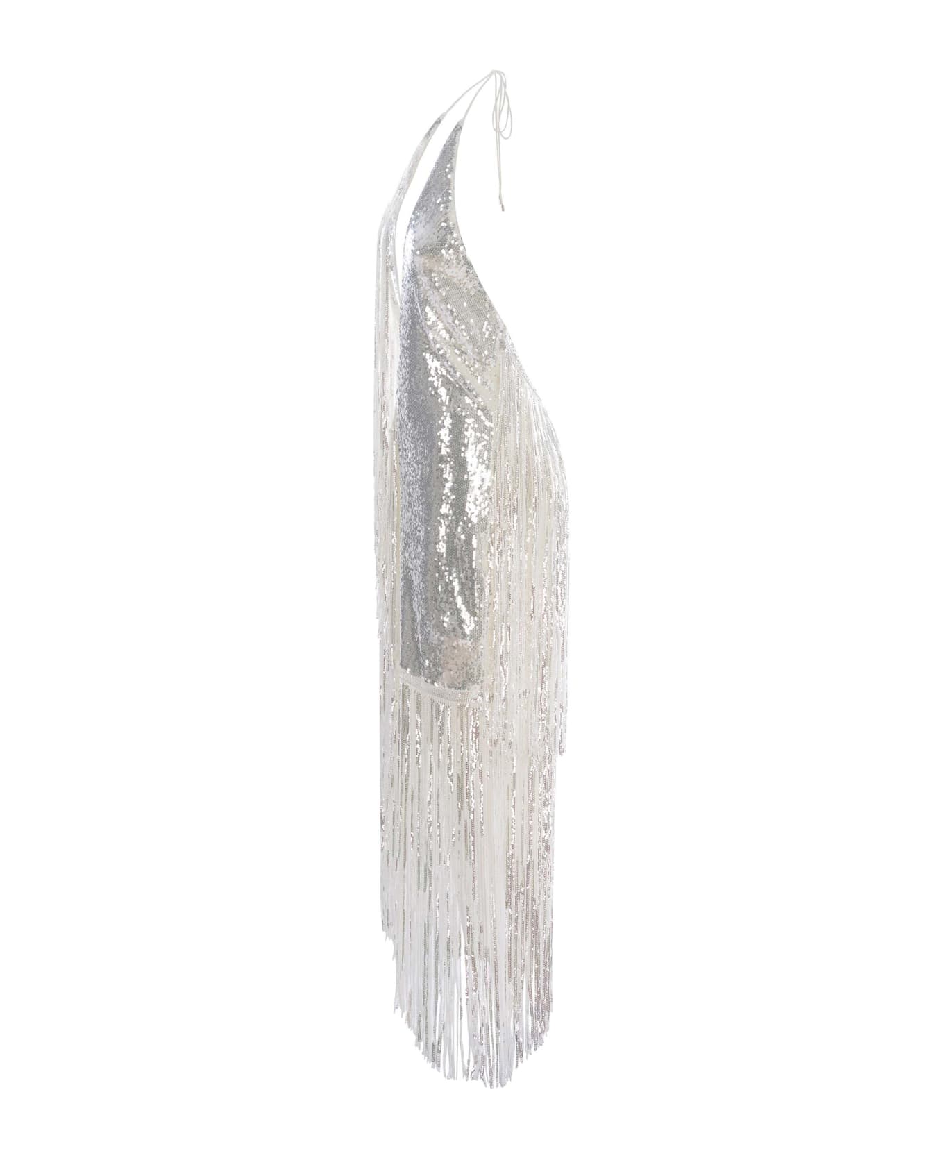 Rotate by Birger Christensen Dress Rotate Made With Fringes And Sequins - Bianco ワンピース＆ドレス