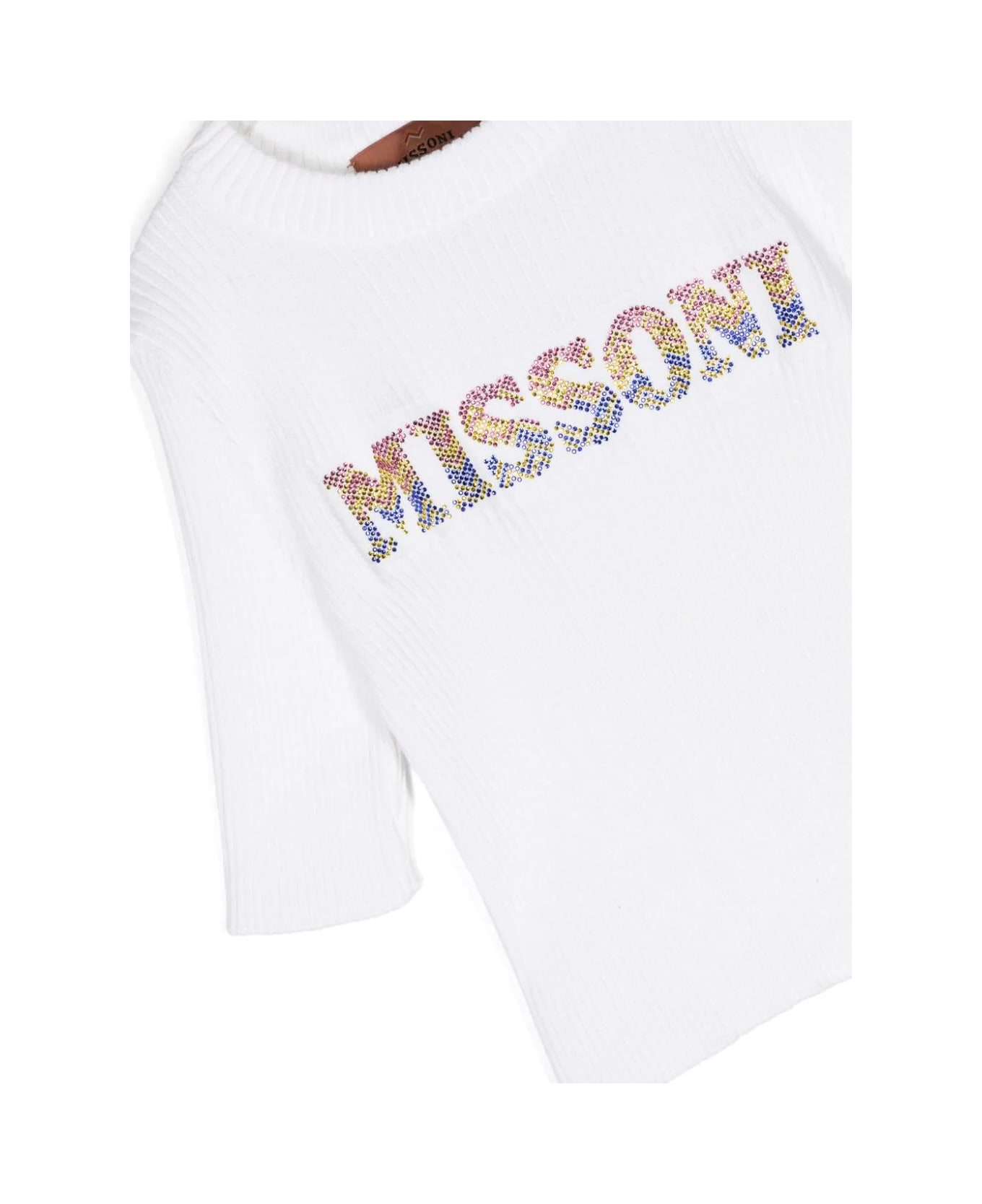 Missoni Kids White Ribbed Sweater With Rhinestone Logo - White