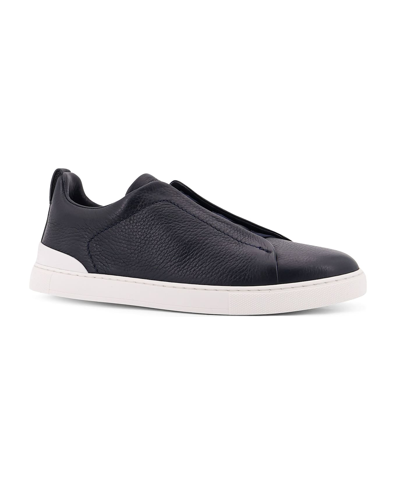 Zegna Triple Stitch Leather Sneakers - Blue
