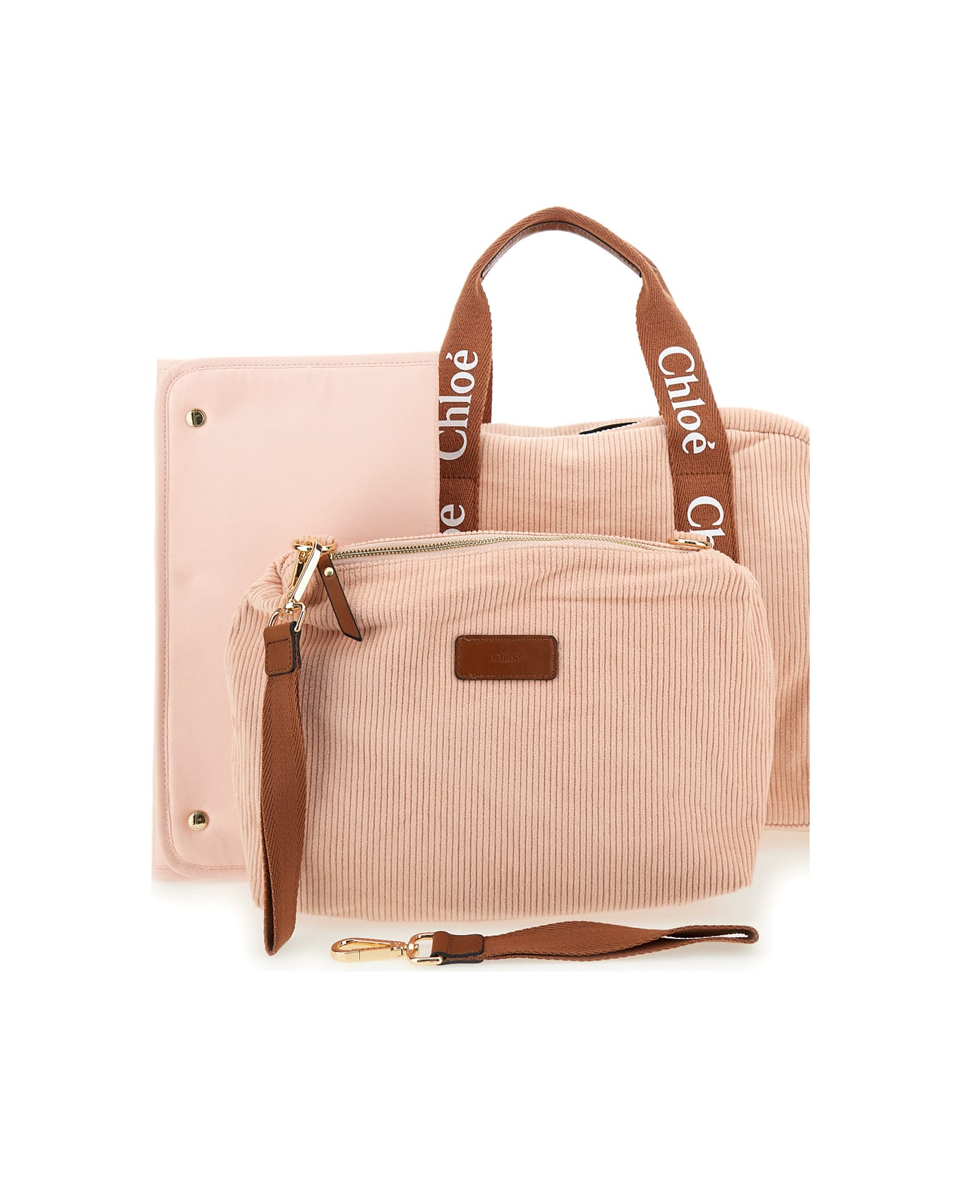 Chloé Pink Changing Bag With Logo Print In Cotton - Rosa