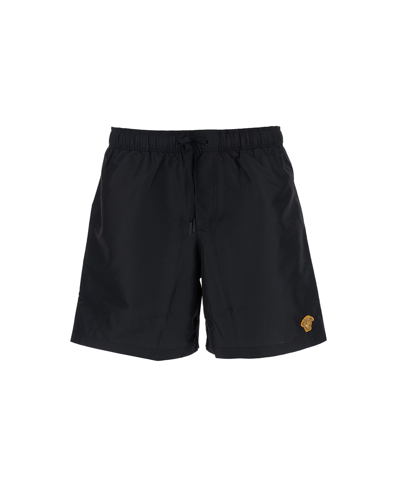 Versace Black Swim Shorts With Elastic Drawstring Waist And Medusa Embroidery On The Front In Tech Fabric Man - Black