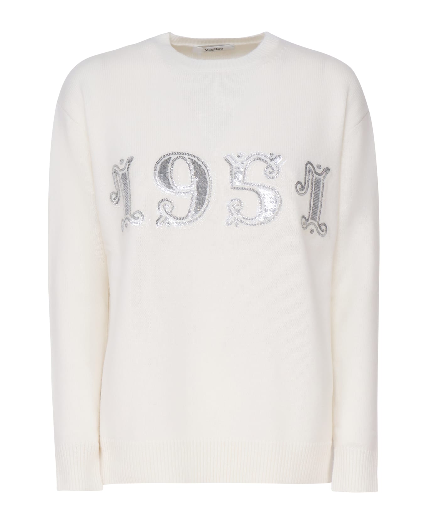 Max Mara Plata Pullover In Wool, Cashmere And Sequins - White