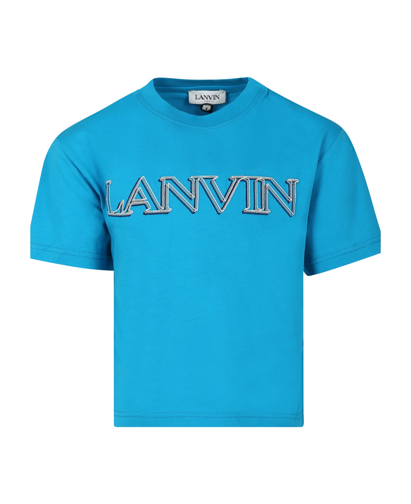 Lanvin Light Blue T-shirt For Boy With Logo - T Turchese Tシャツ＆ポロシャツ