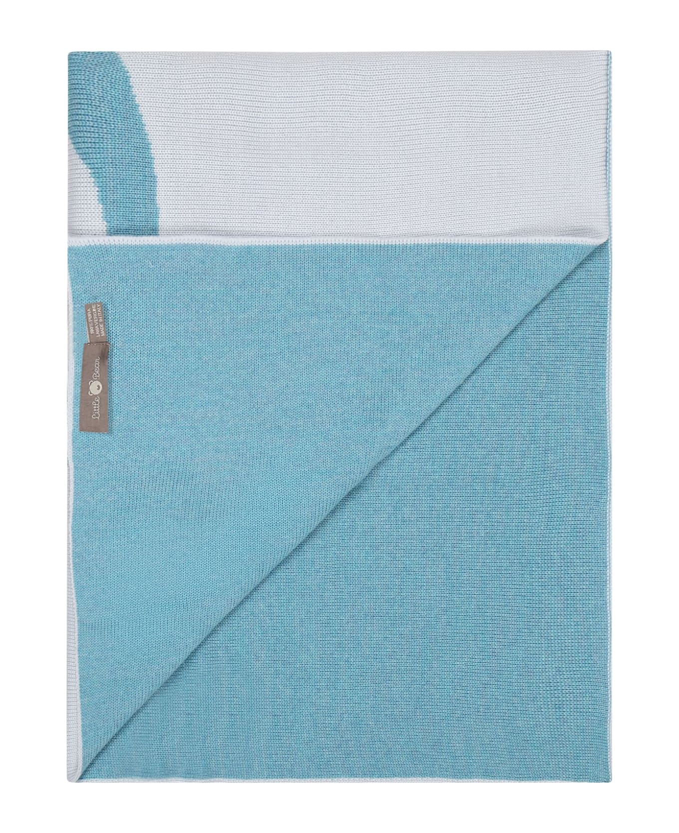Little Bear Light Blue Blanket For Baby Boy With Embroidered Light Blue Bear - Multicolor