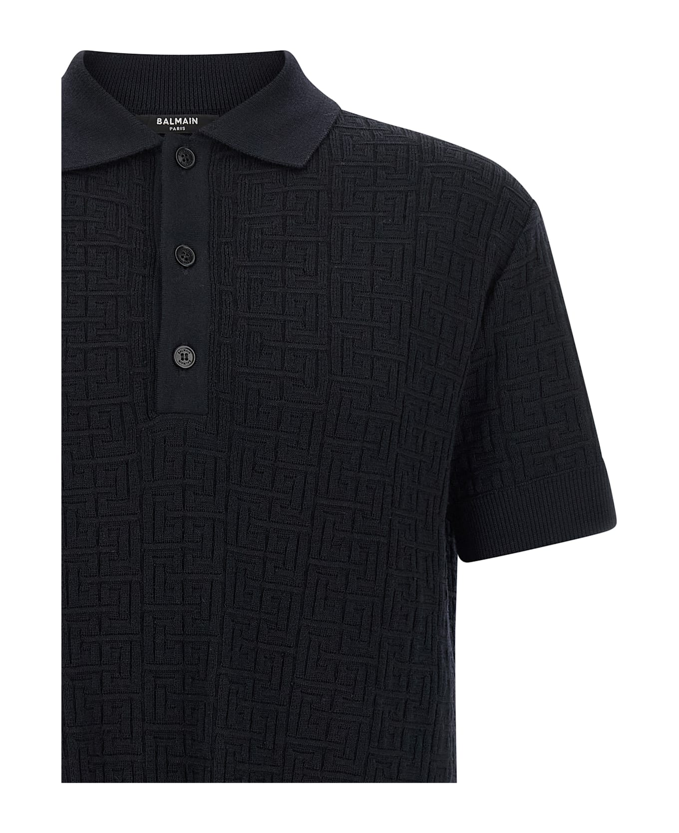 Balmain 'monogram' Knit Polo Shirt - Blue