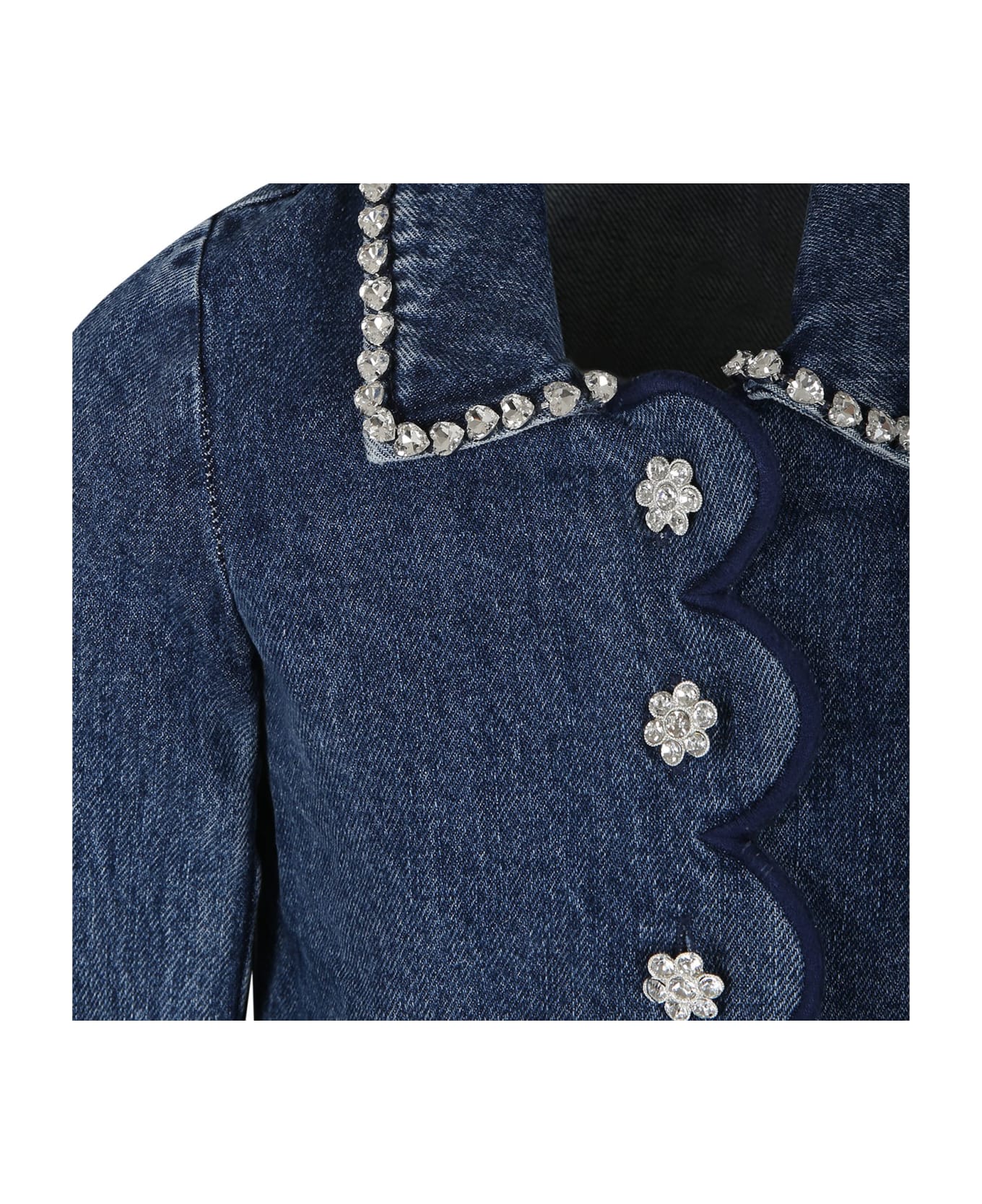 self-portrait Blue Jacket For Girl With Rhinestones - Denim