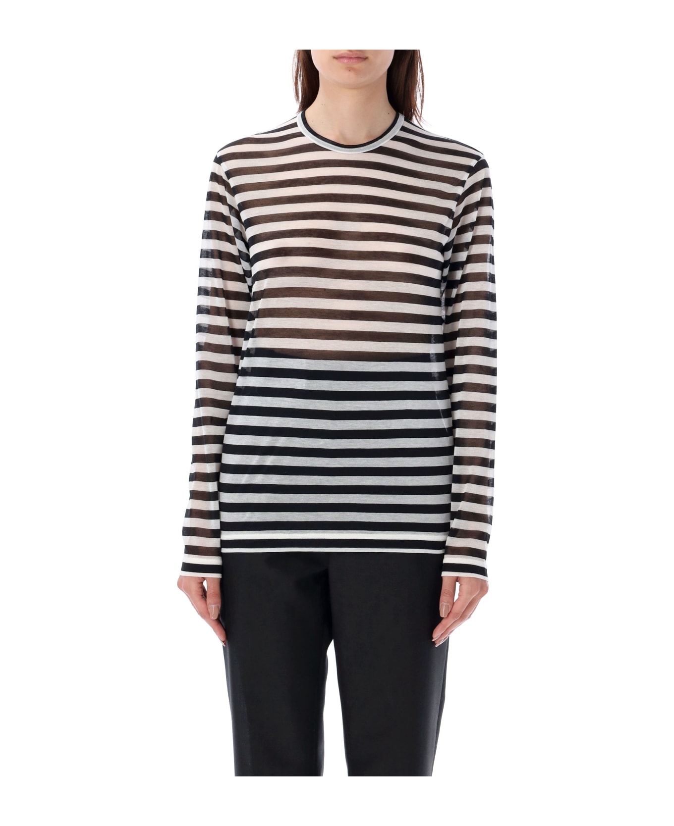 Junya Watanabe T-shirt Poly Stripes - BLACK WHITE Tシャツ