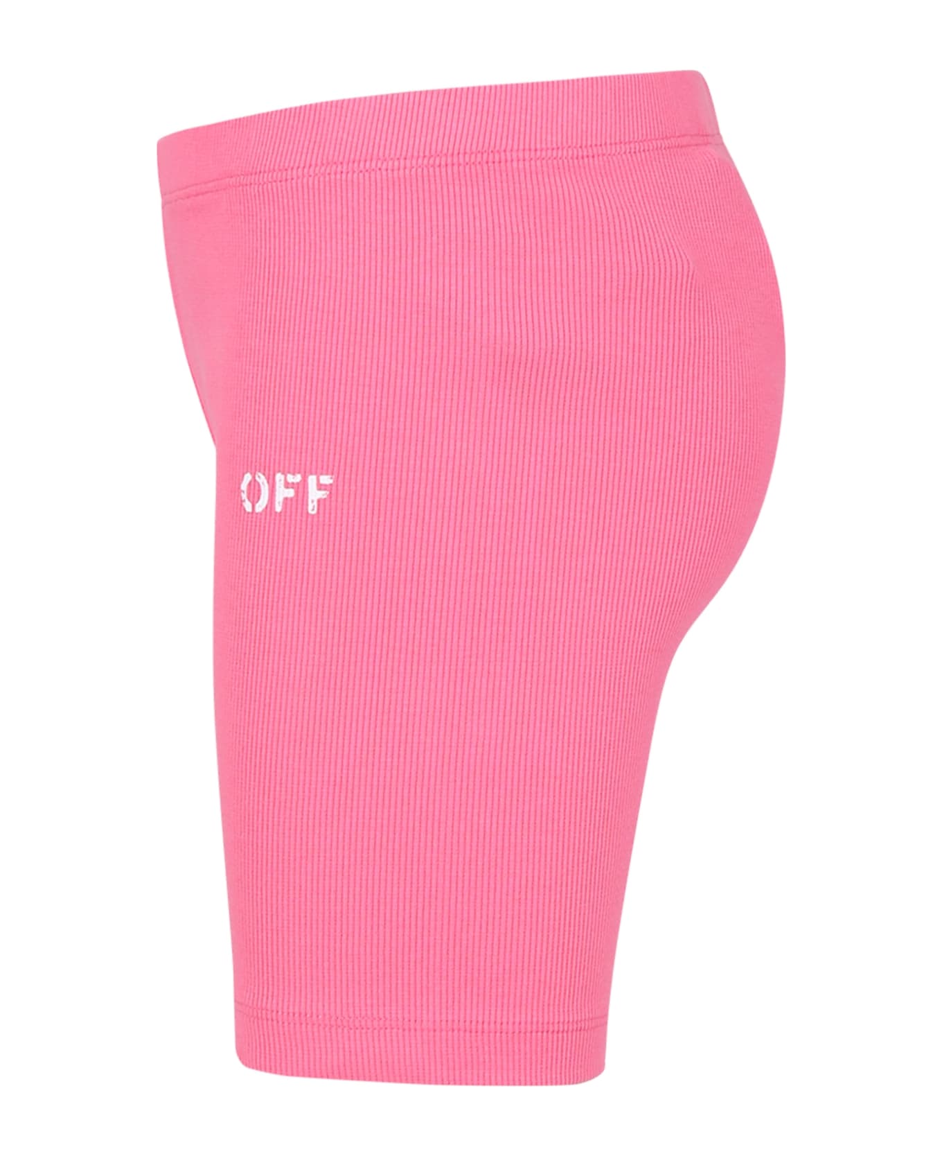 Off-White Fuchsia Shorts For Girl With Logo - Fuchsia