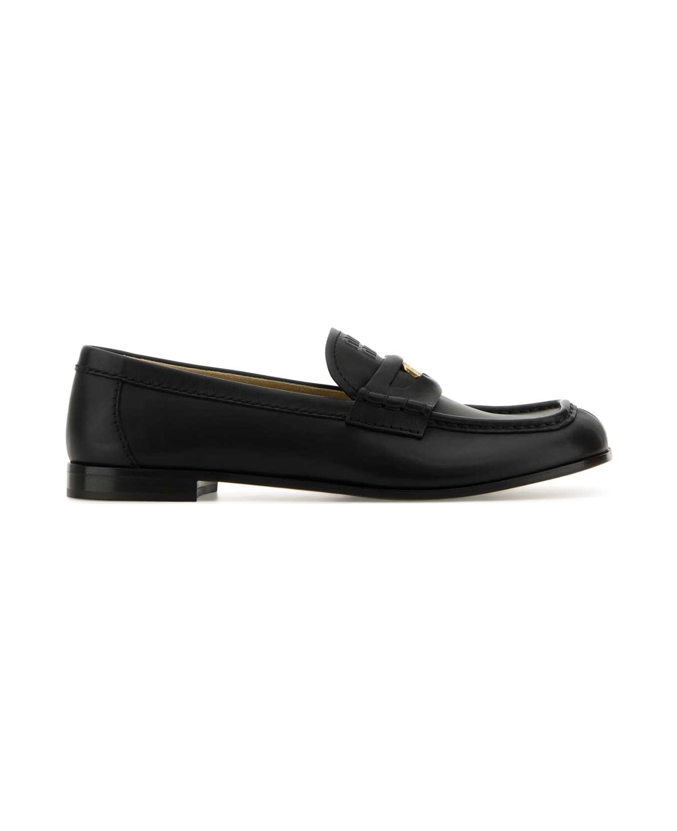 Miu Miu Black Leather Loafers - NERO
