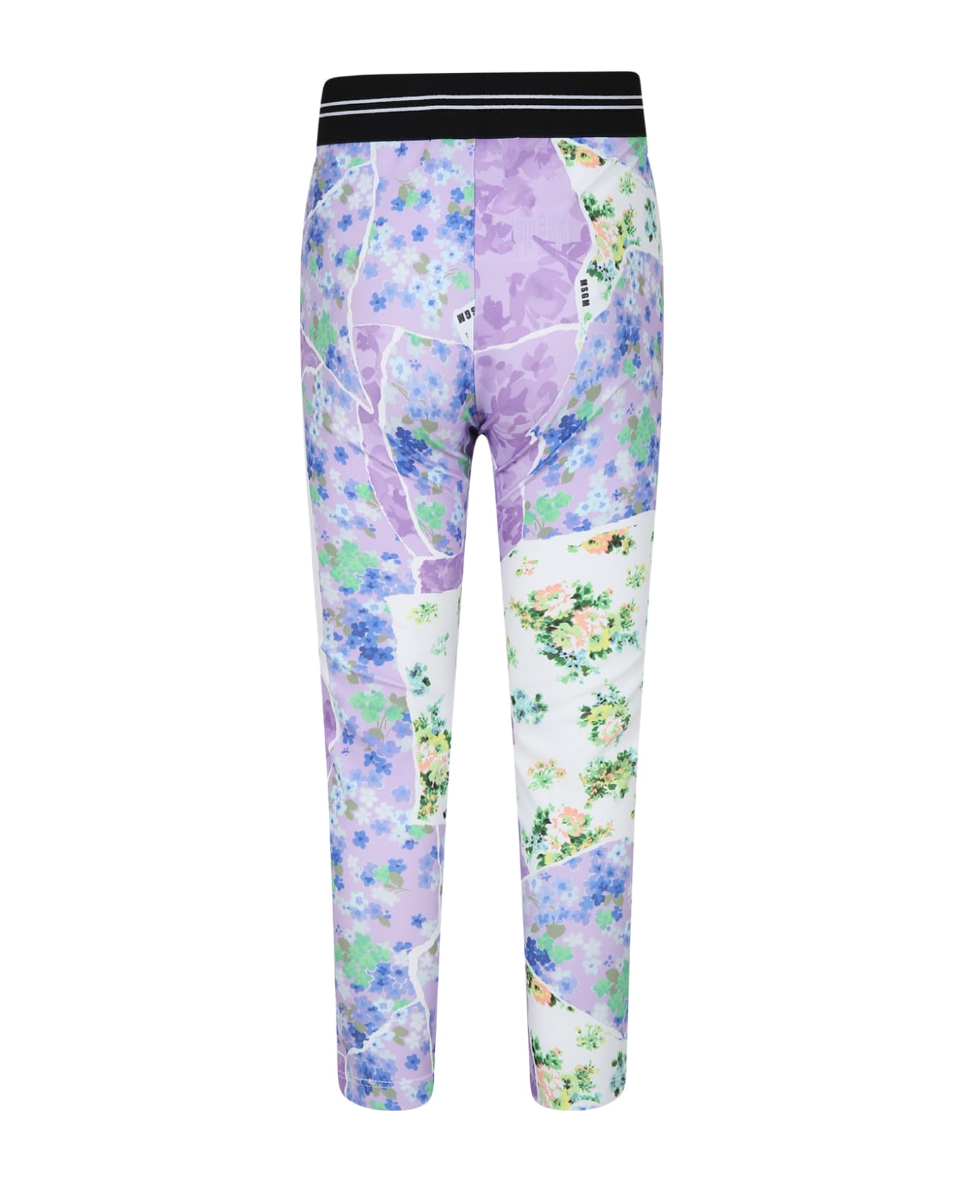 MSGM Lilac Leggings For Girl With Flowers Print - Lilac
