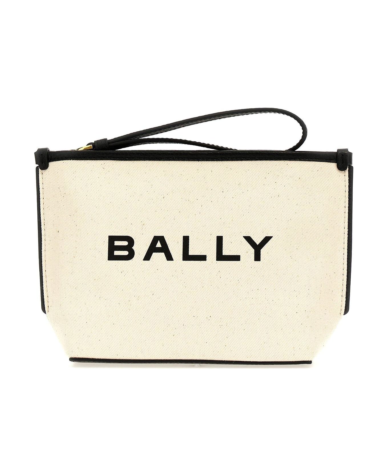 Bally Logo Printed Zipped Clutch Bag - Natural