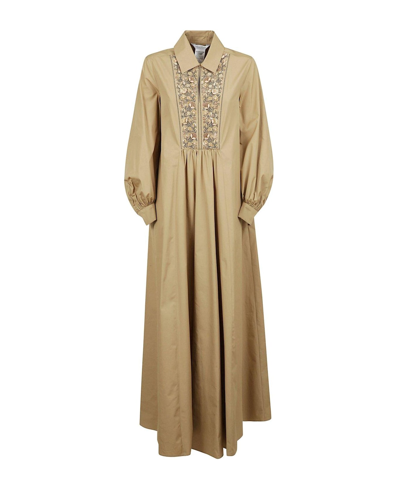 Max Mara Relais Long-sleeved Pleated Dress - Beige