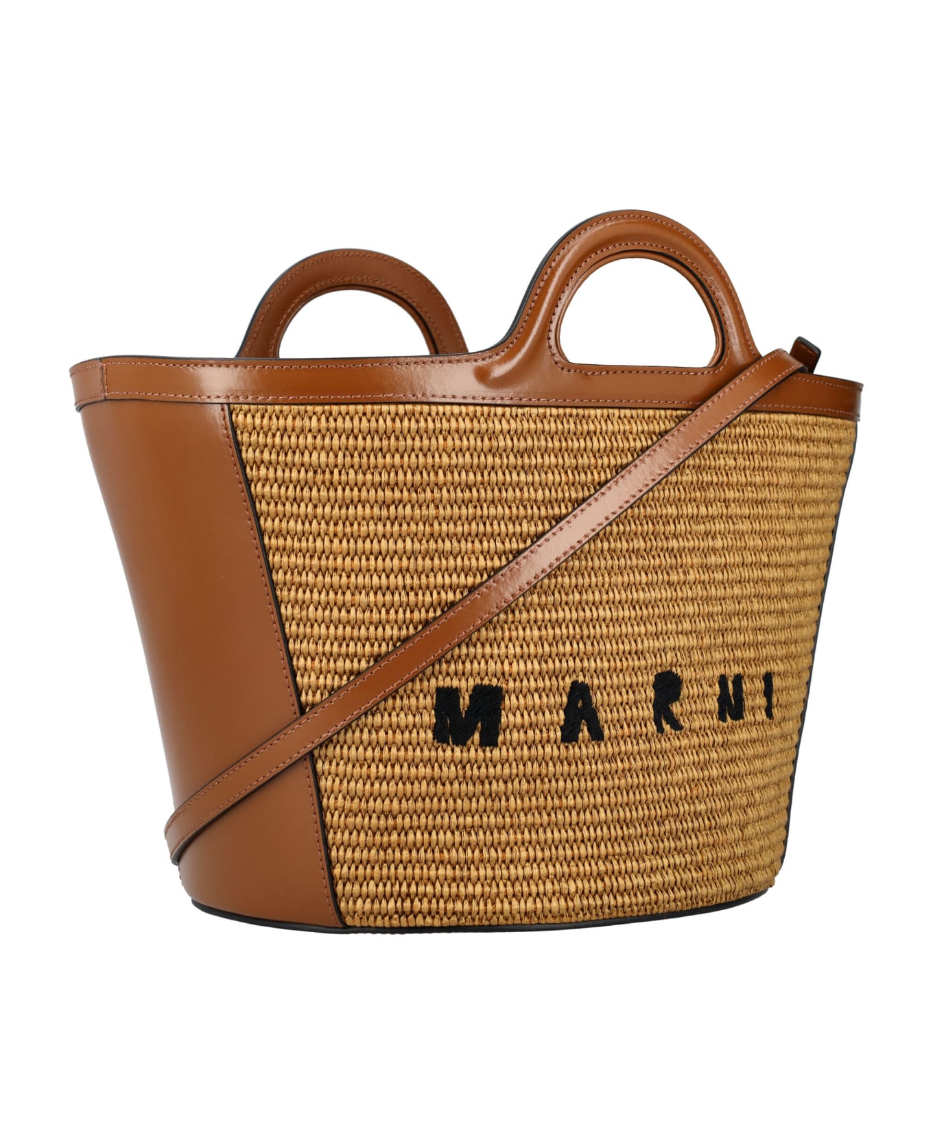 Marni Tropicalia Micro Bag In Leather And Raffia - RAW SIENNA トートバッグ