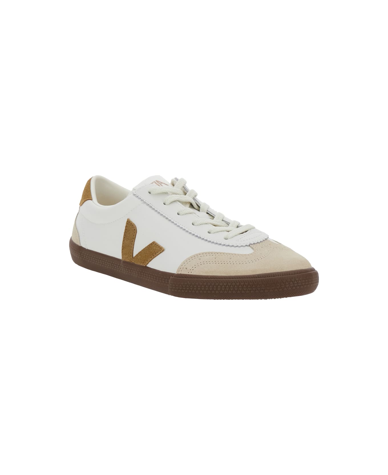 Veja 
volley
 White Low Top Sneakers With Contrasting Heel With Logo Lettering And Logo Patch On The Side In Leather Unisex - White