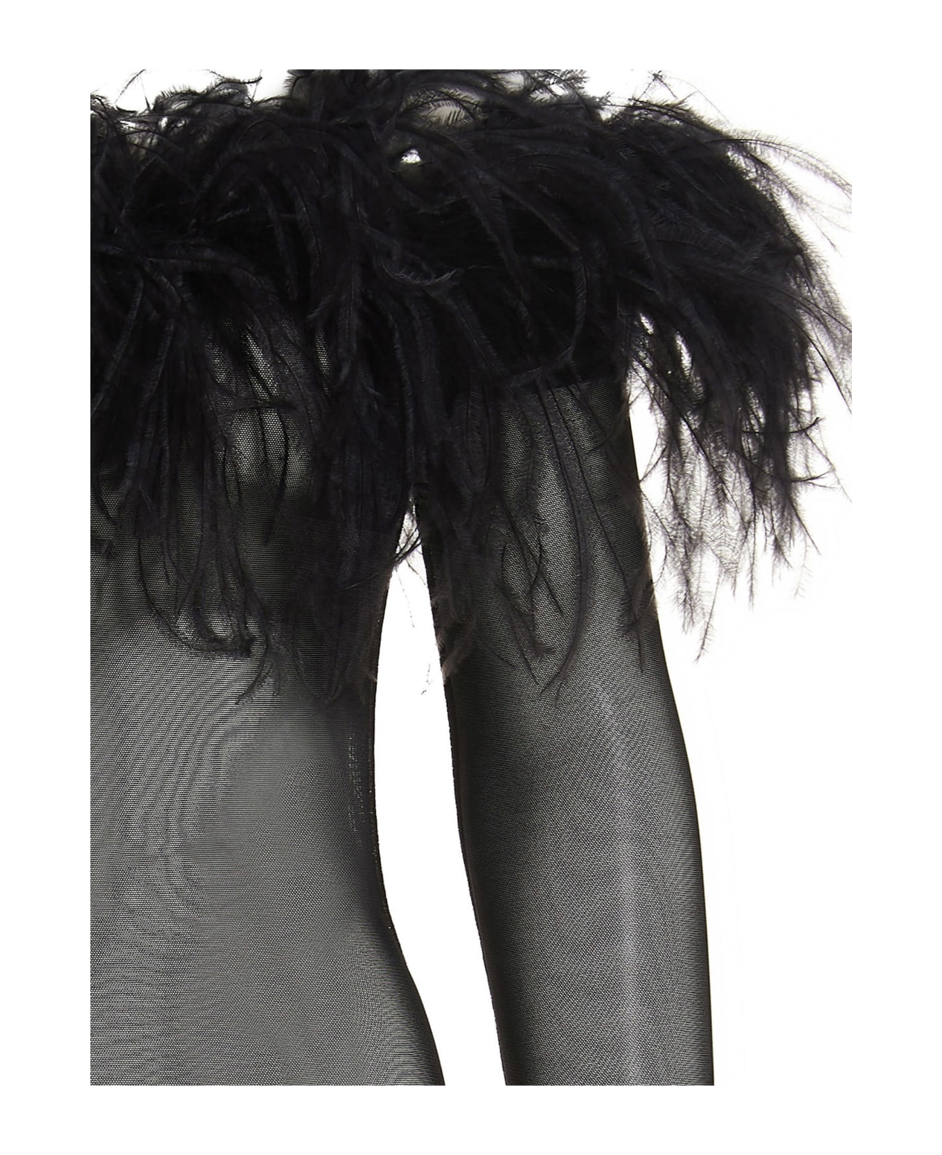 Oseree Feather Entire Mesh Bodysuit - Black