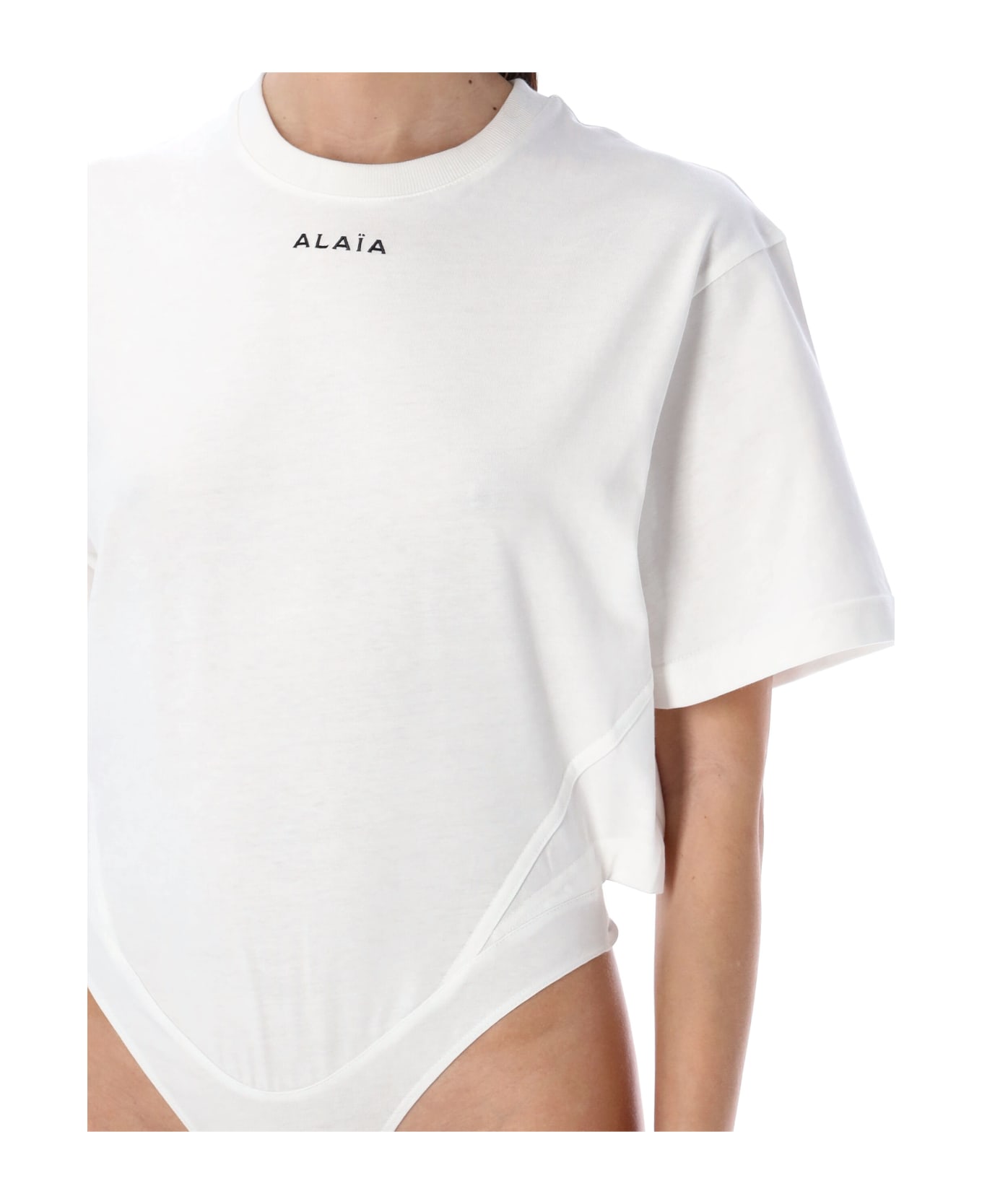 Alaia Fluid Bodysuit - Blanc/noir