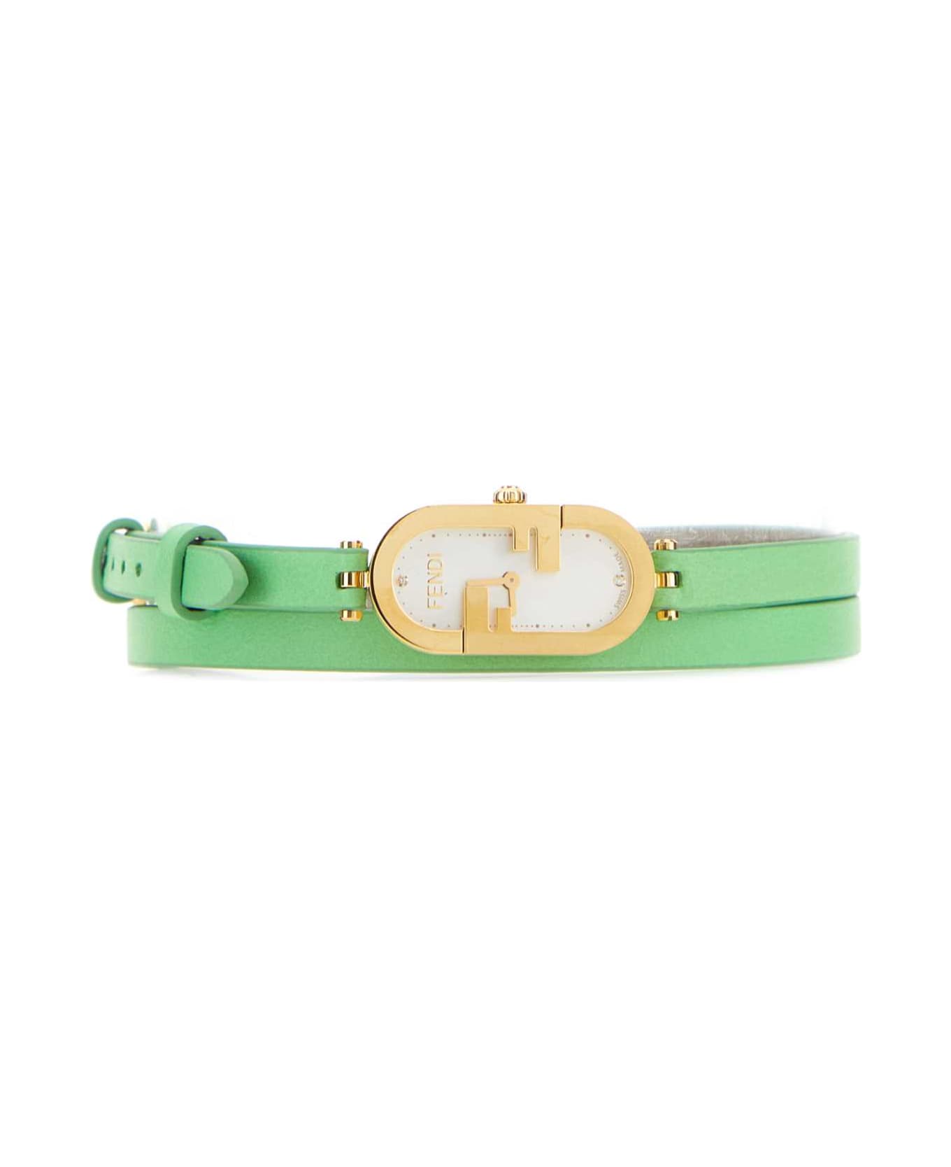 Fendi Mint Green Leather O Lock Vertical Watch - GREEN 財布