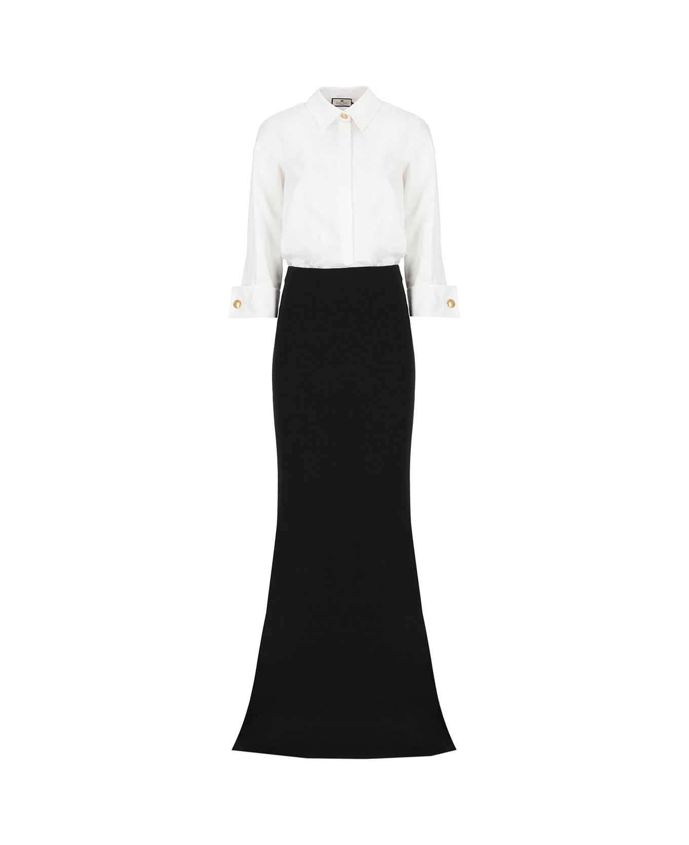Elisabetta Franchi Combined Red Carpet Dress In Cotton And Crepe - White/black スカート