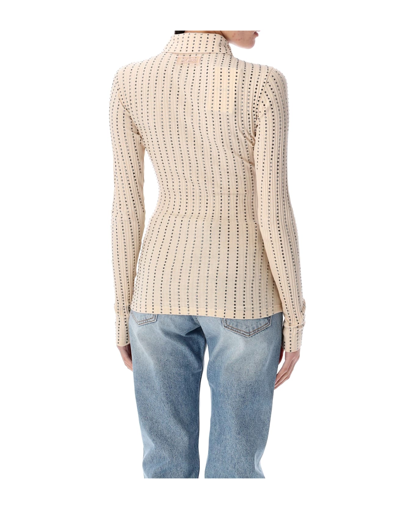 The Attico Rinhestones Polo Shirt - FADED ECRU