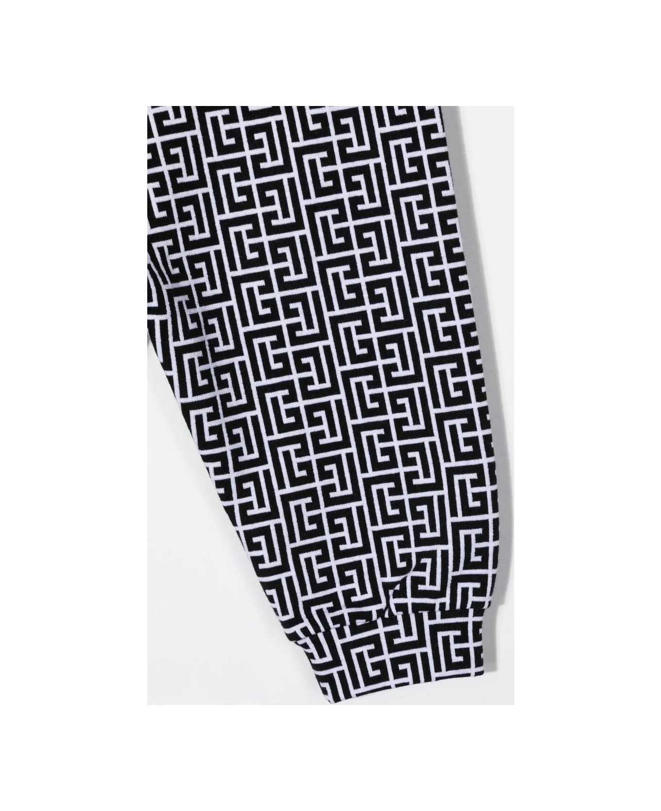 Balmain Baby White And Black Joggers With All-over Monogram - Bianco/nero