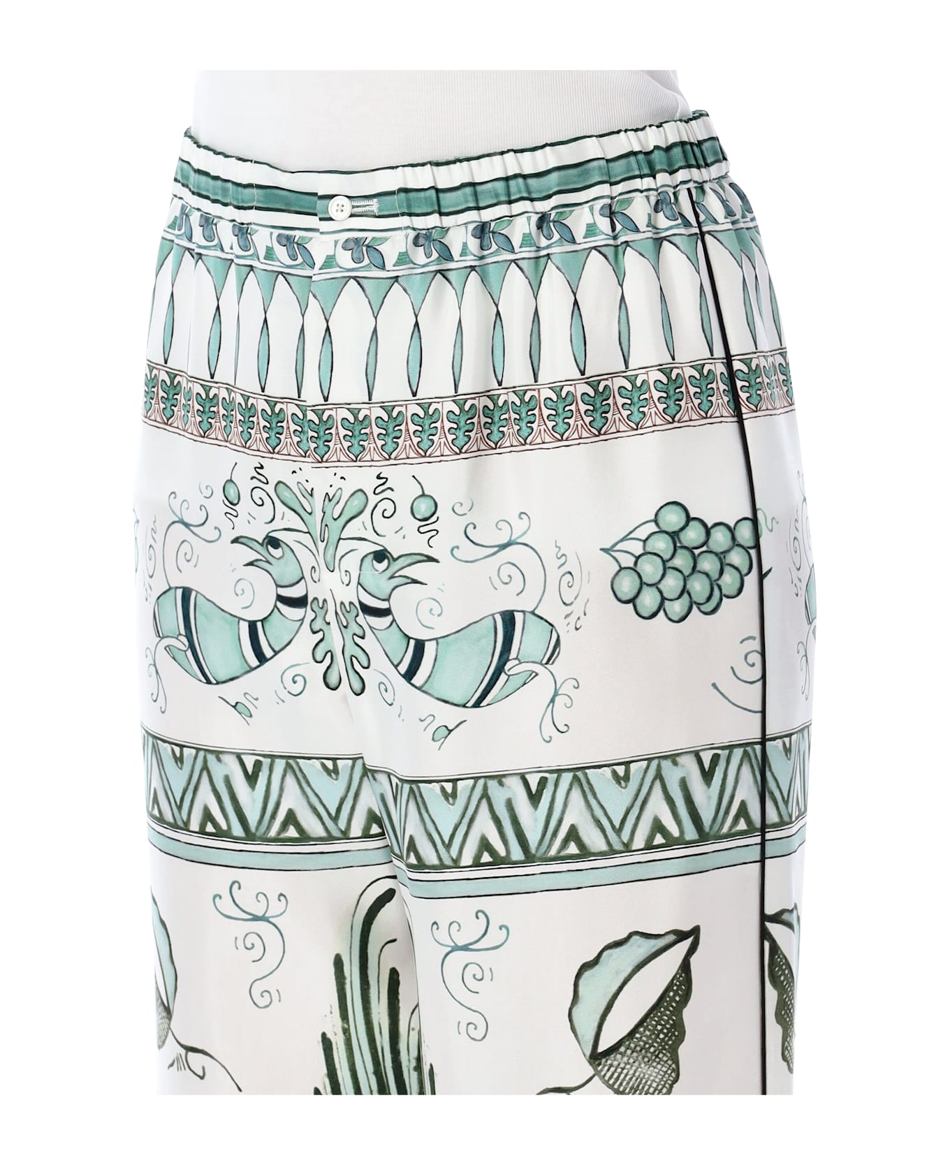 Fabiana Filippi Silk Twill Printed Trousers - WHITE/OTTANIO