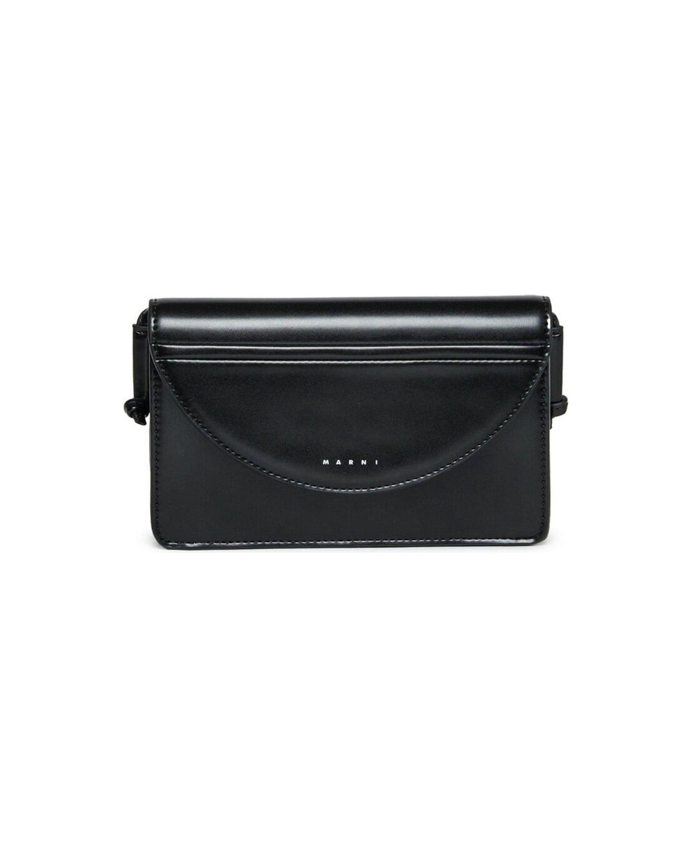 Marni Logo Printed Foldover Top Shoulder Bag - Black