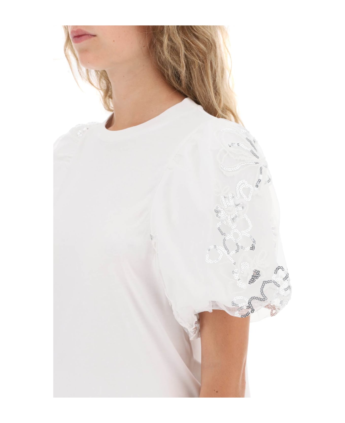 Simone Rocha Embroidered Puff Sleeve A-line T-shirt - WHITE (White)