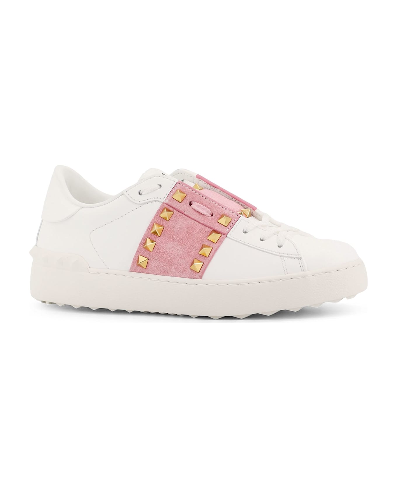 Valentino Garavani Rockstud Untitled Leather Low-top Sneakers - BIANCO/VINTAGE ROSE/BIANCO