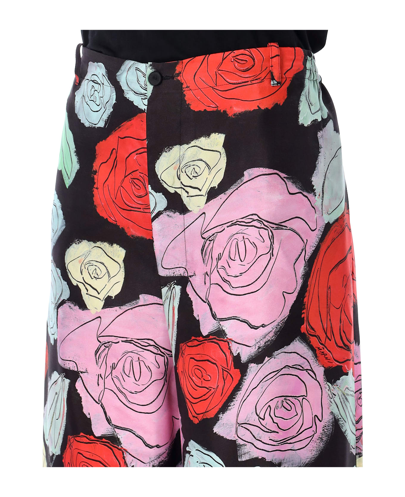 Marni Pijama Pant Silk Twill Roses - BLACK MULTI ROSE