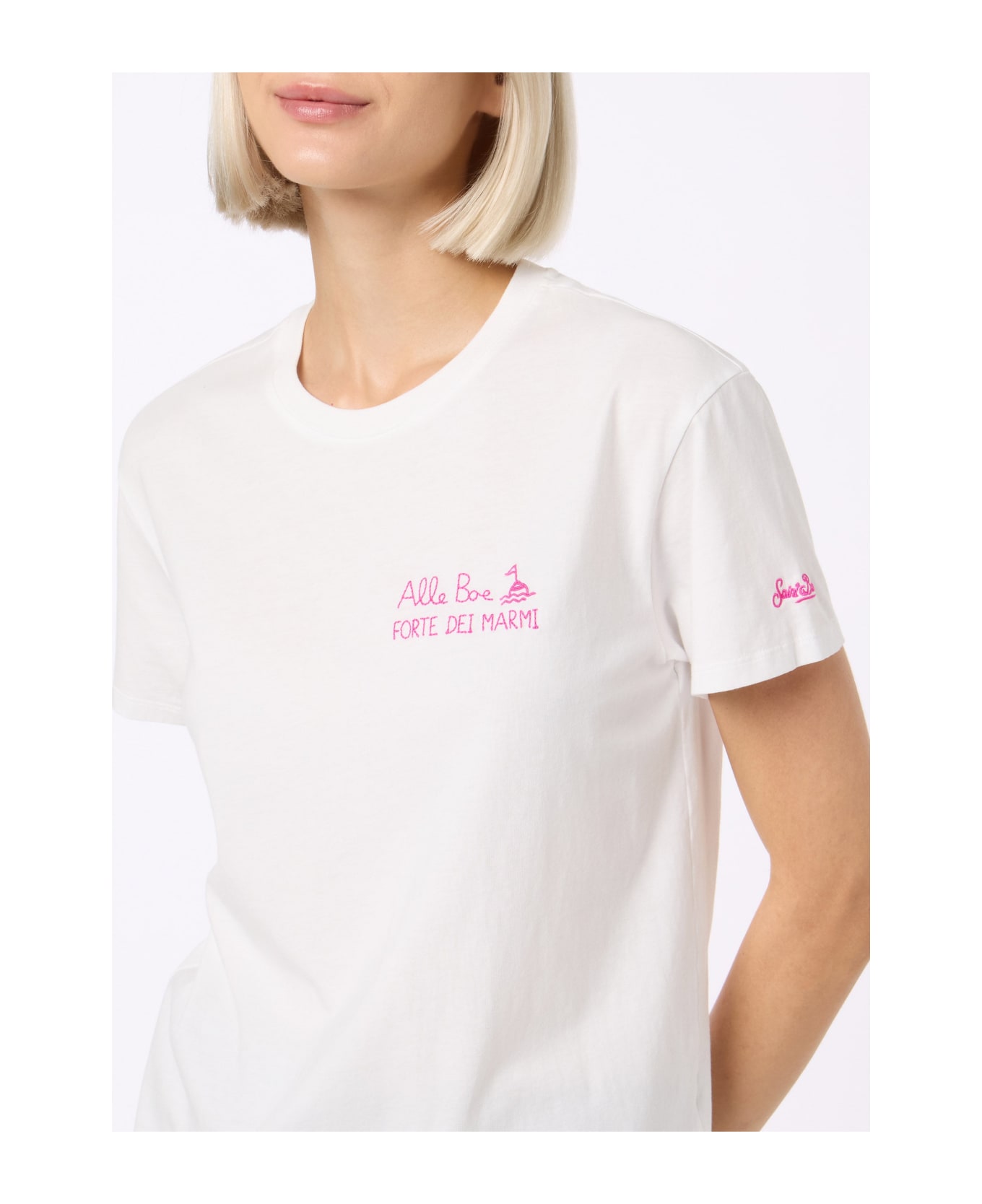 MC2 Saint Barth Woman Cotton Jersey Crewneck T-shirt Emilie With Amo Forte Print | Alle Boe Special Edition - WHITE