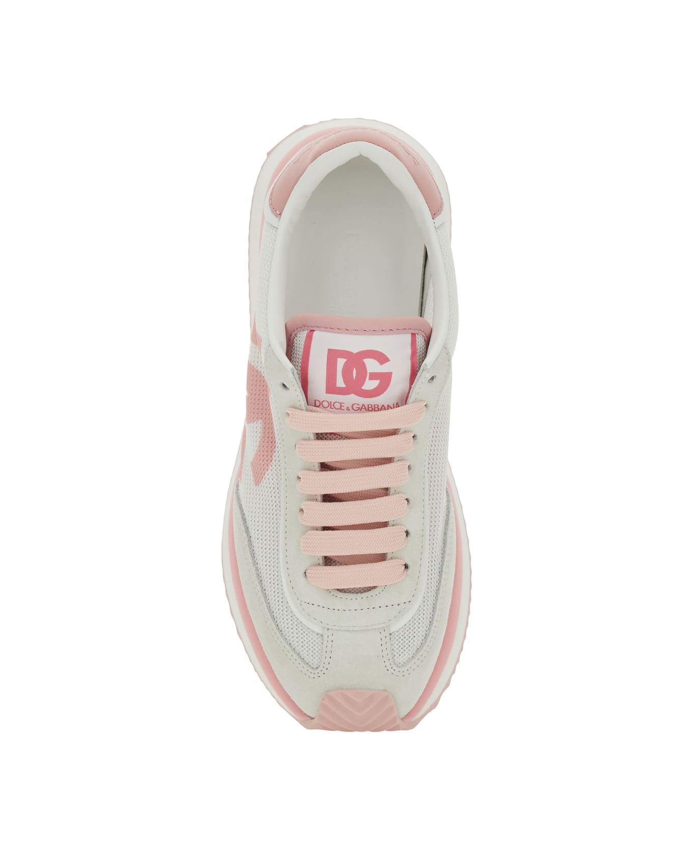 Dolce & Gabbana 'aria' Pink Running Sneakers With Logo Detail In Suede And Tech Fabric Woman - Pink