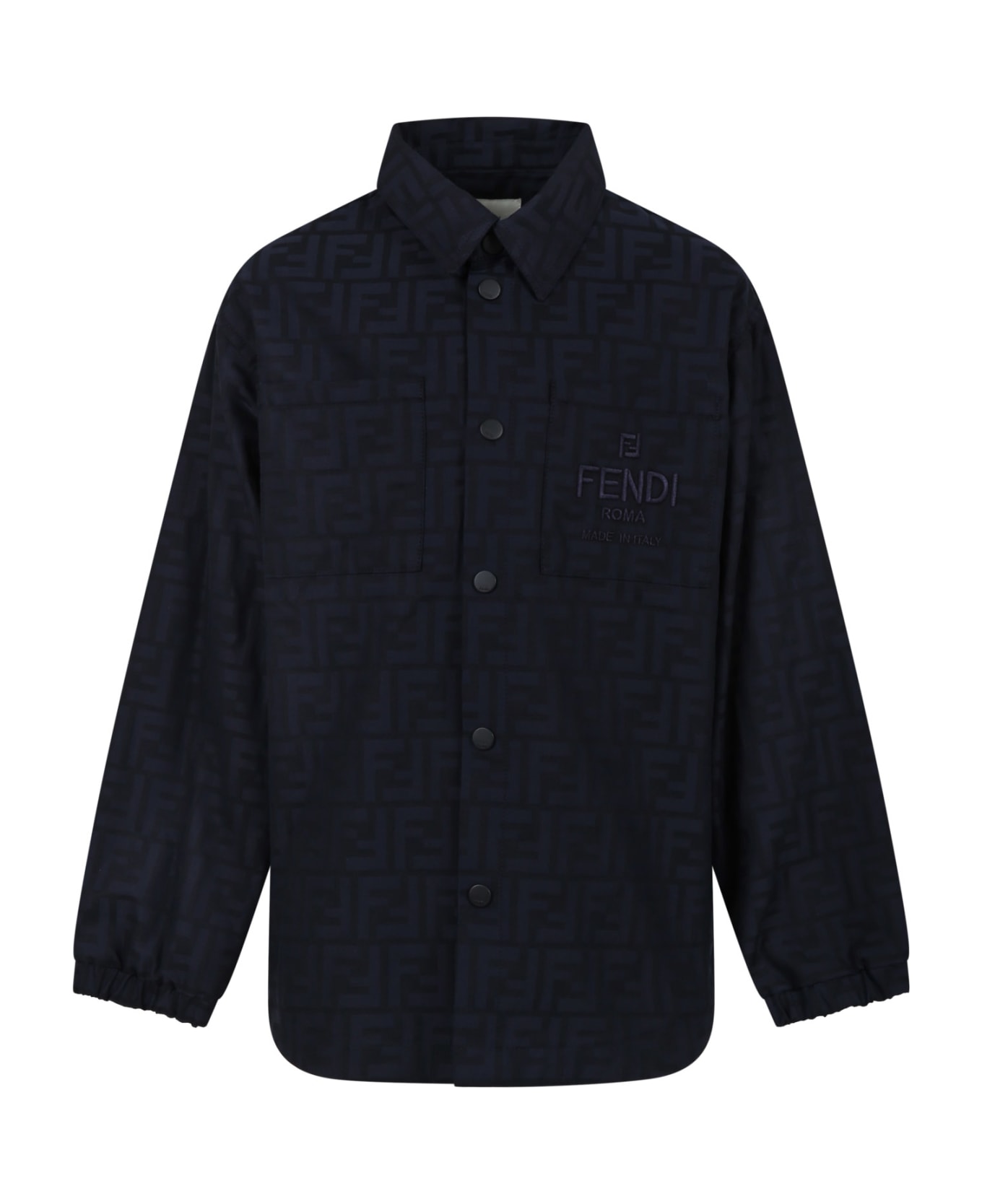 Fendi Blue Jacket For Boy With All-over Ff Logo - Blue