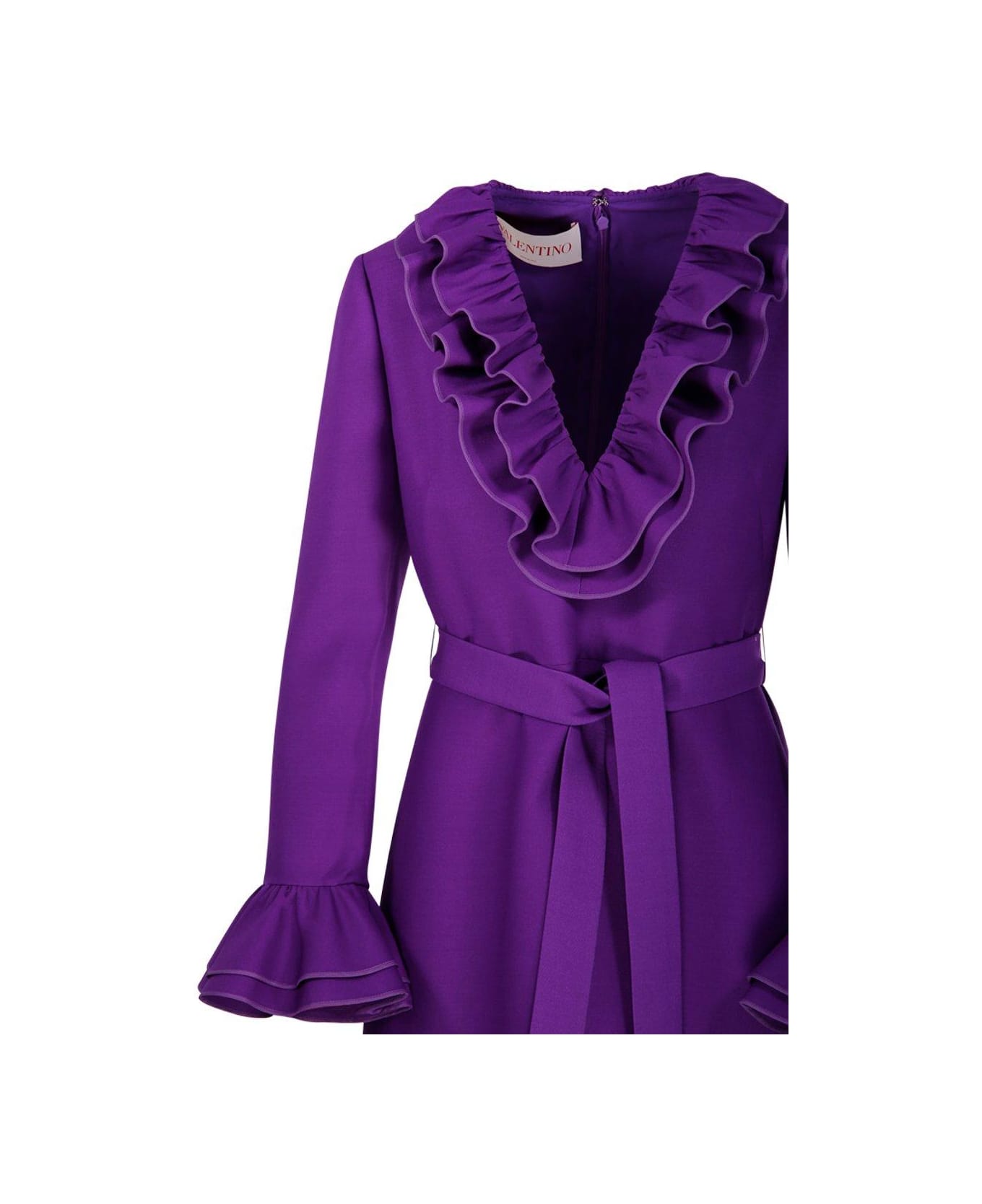 Valentino Ruffled V-neck Mini Dress - Purple