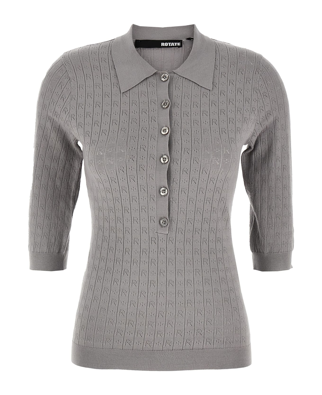 Rotate by Birger Christensen 'pointelle' Polo Shirt - Gray