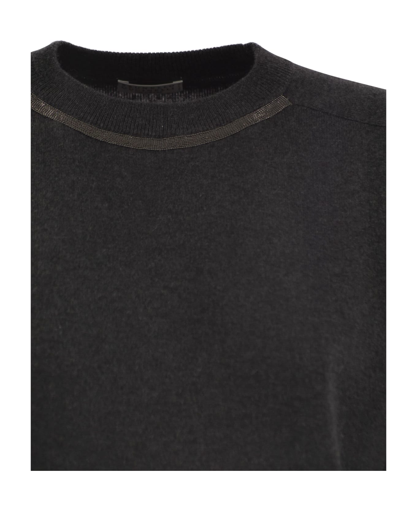 Brunello Cucinelli Cashmere Sweater With Neck Jewel - Anthracite