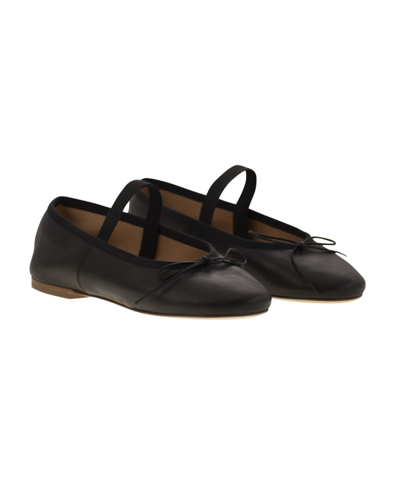 Anniel Leather Ballerina And Elastic Band - Black