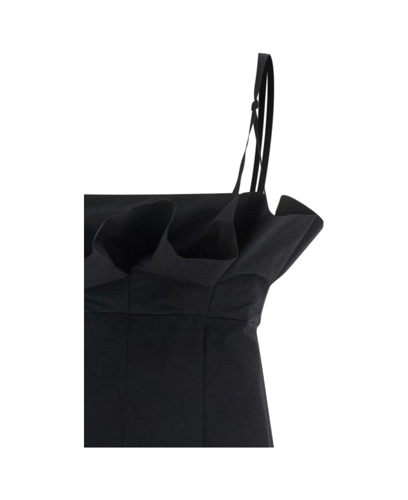 Philosophy di Lorenzo Serafini Black Dress With Ruffles And Thin Shoulder Straps In Cotton Blend And Tech Fabric Woman - Black