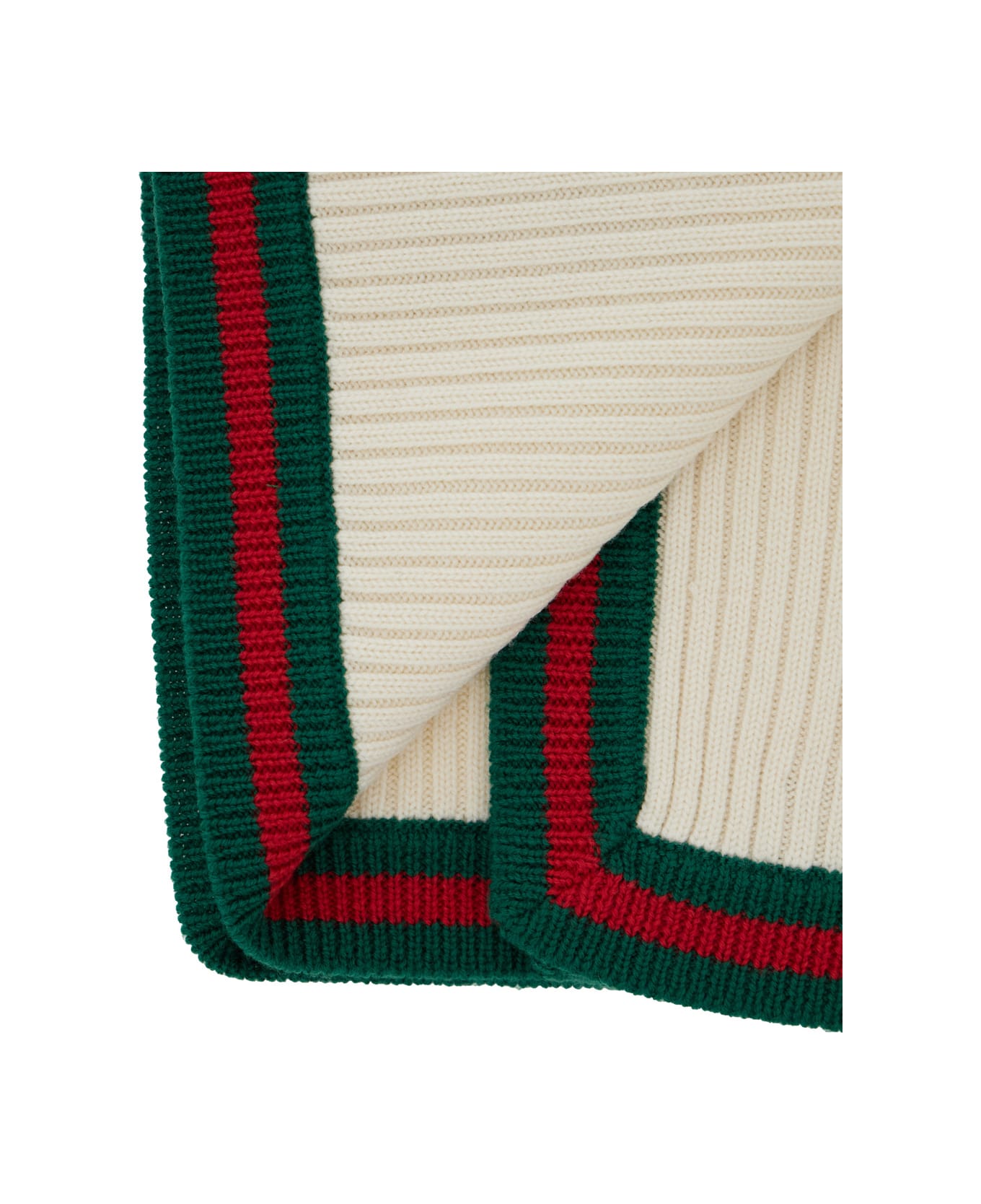 Gucci White Ribbed Blanket With Striped Edge In Wool Kids - White